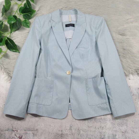 PIAZZA SEMPIONE Blue Pinstriped Single Button Blazer Italian Size 44 US Size 8 - Picture 1 of 13